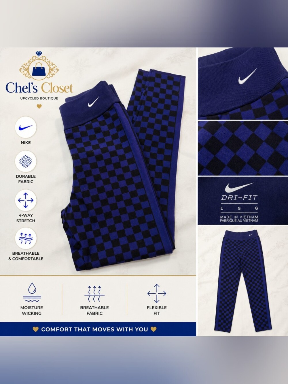 Nike Purple & Black Checkered Dri-FIT Leggings